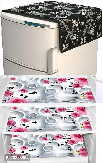 Classy Printed Fridge Cover and Mat, Combo set