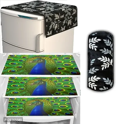 Classy Printed Fridge Cover and Mat, Combo set