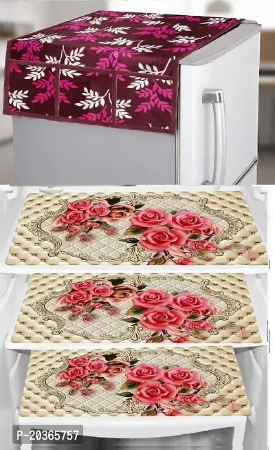 Classy Printed Fridge Cover and Mat, Combo set-thumb0