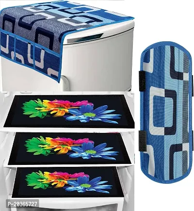 Classy Printed Fridge Cover and Mat, Combo set-thumb0