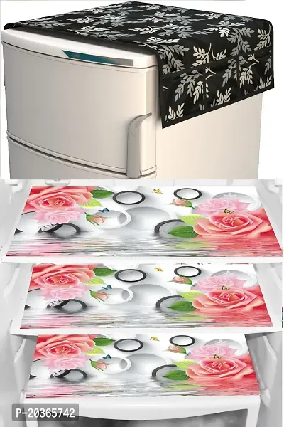 Classy Printed Fridge Cover and Mat, Combo set