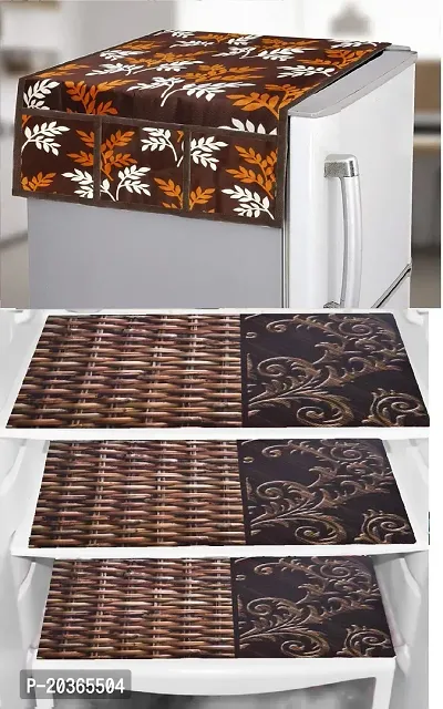 Classy Printed Fridge Cover and Mat, Combo set-thumb0