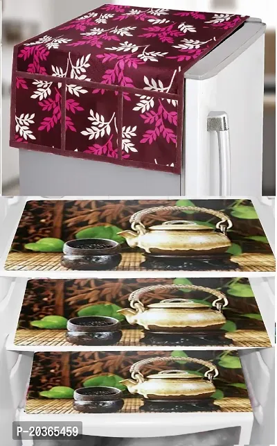 Classy Printed Combo set Cover for Fridge, Pack of 4-thumb0