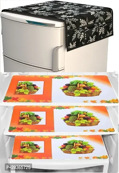 Classy Printed Fridge Cover and Mat, Combo set