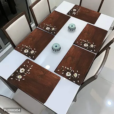 REVEXO Placemats Table Mats|PVC Washable Place Mats|Linning Design  Dining Kitchen Restaurant Table (Set of 6, Brown, Polyvinyl Chloride)