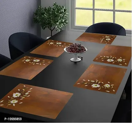 REVEXO Placemats Table Mats|PVC Washable Place Mats|Linning Design  Dining Kitchen Restaurant Table (Set of 6, Brown, Polyvinyl Chloride)-thumb0