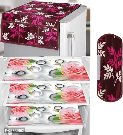 Classy Printed Fridge Cover and Mat, Combo set-thumb0