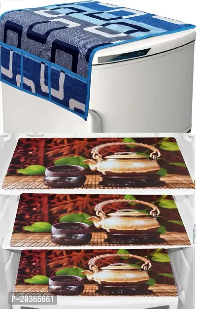 Classy Printed Fridge Cover and Mat, Combo set