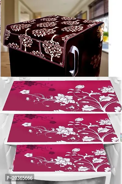 Classy Printed Fridge Cover and Mat, Combo set