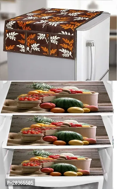 Classy Printed Fridge Cover and Mat, Combo set