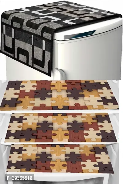 Classy Printed Fridge Cover and Mat, Combo set