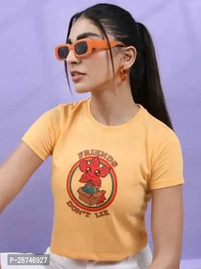Stylish Orange Cotton Printed Top For Women-thumb0