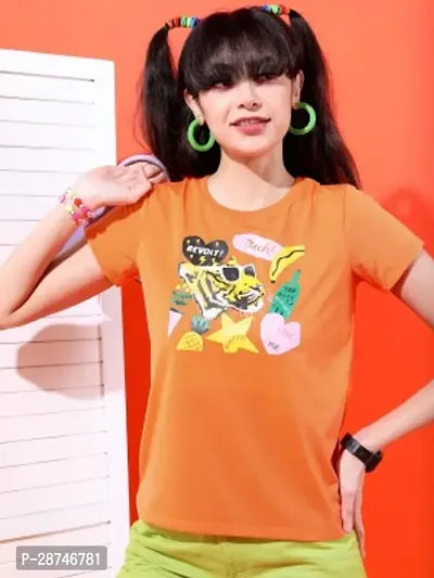 Stylish Orange Cotton Printed Tshirt For Women