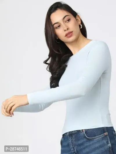 Stylish Blue Cotton Solid Tshirt For Women