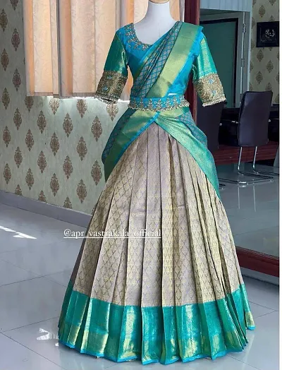 Kanjivaram Silk Traditional Zari Lehenga Choli With Unstitched Choli- Half Saree