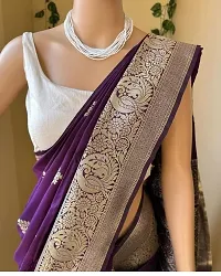 Women's Kanchipuram Banarasi Lichi Silk Kanjivaram butta Saree With Blouse and Big Border. (Wine Colour)-thumb2