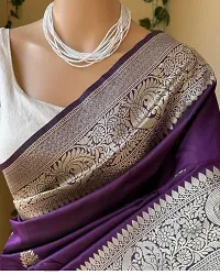 Women's Kanchipuram Banarasi Lichi Silk Kanjivaram butta Saree With Blouse and Big Border. (Wine Colour)-thumb3