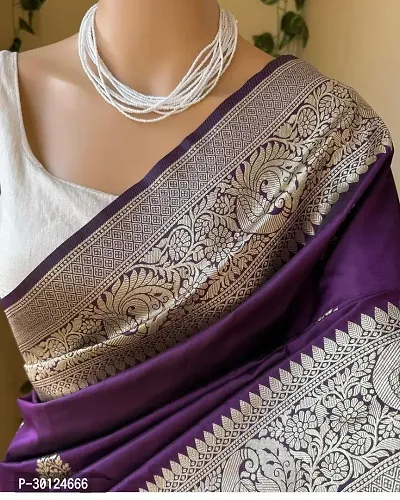 Women's Kanchipuram Banarasi Lichi Silk Kanjivaram butta Saree With Blouse and Big Border. (Wine Colour)-thumb4