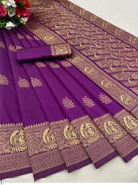 Women's Kanchipuram Banarasi Lichi Silk Kanjivaram butta Saree With Blouse and Big Border. (Wine Colour)-thumb1