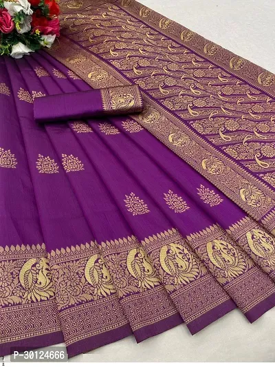 Women's Kanchipuram Banarasi Lichi Silk Kanjivaram butta Saree With Blouse and Big Border. (Wine Colour)-thumb2