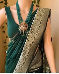 Women's Kanchipuram Banarasi Lichi Silk Kanjivaram butta Saree With Blouse and Big Border. (Green Colour)-thumb2