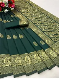 Women's Kanchipuram Banarasi Lichi Silk Kanjivaram butta Saree With Blouse and Big Border. (Green Colour)-thumb1