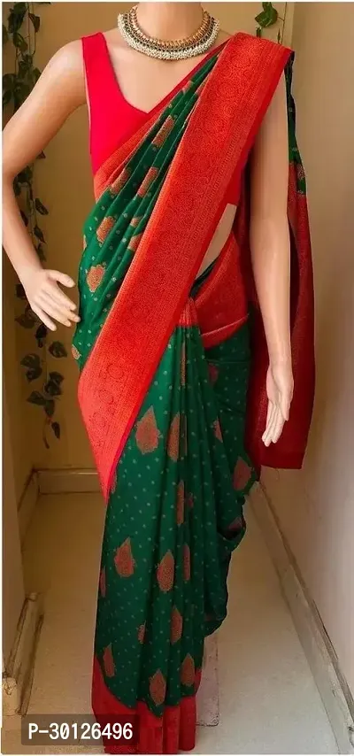 GREEN WOVEN ART SILK SAREE WITH UNSTITCHED BLOUSE