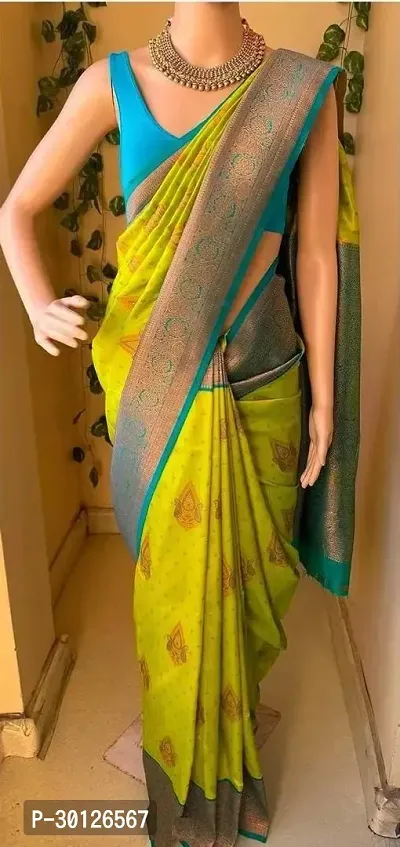 Woven Art Silk Saree with Unstitched Blouse-thumb0