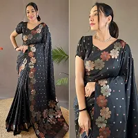 Flower Border Beautiful Art Silk Jacquard Border Saree With Unstitched Running Blouse-thumb1