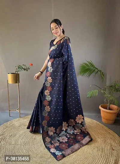 Flower Border Beautiful Art Silk Jacquard Border Saree With Unstitched Running Blouse-thumb3