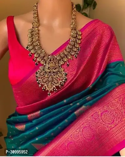 Women's Self Design Butta Woven Banarasi Silk Saree All Over with Blouse.-thumb3