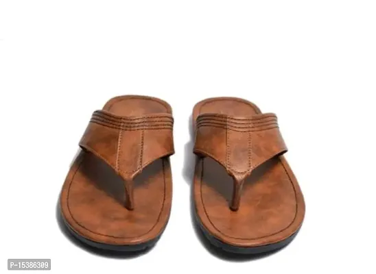 Stylish Brown Self Design Leather Slippers For Men-thumb0