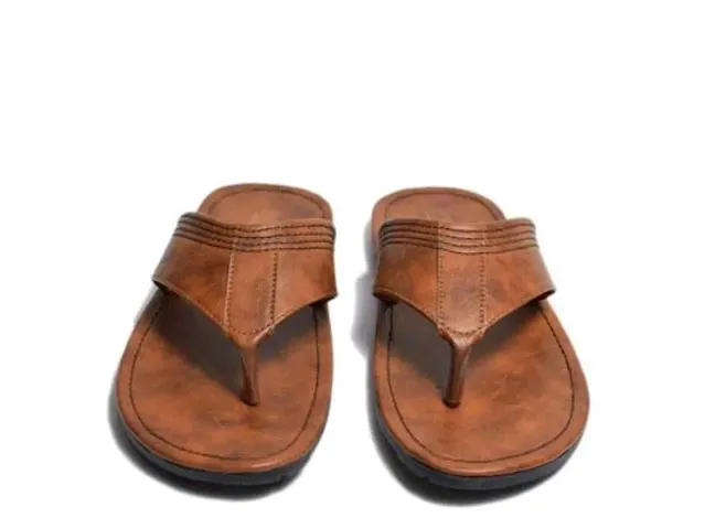 Stylish Self Design Leather Slippers For Men