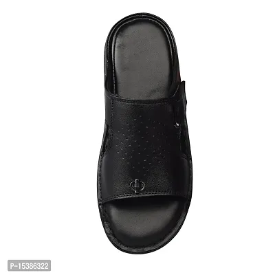 Stylish Black Self Design Leather Slippers For Men-thumb0