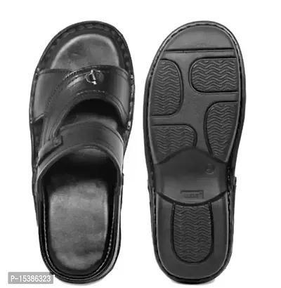 Stylish Black Self Design Leather Slippers For Men-thumb0