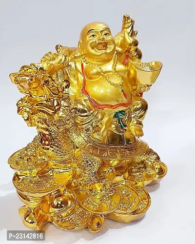 nbsp;Craft World Polyresin Vastu Feng Shui Gift Resin Laughing Buddha On Dragon With Coins For Remove Bad Luck Good Luck Wealth Prosperity At Home Office Decorative Showpiece 7 cm