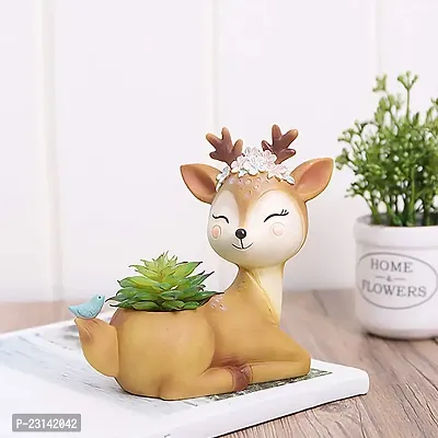 Brotherhood Enterprise Deer Resin Plants Flower Pot Brush Pots Miniature Ornaments For Succulent Deer Back Look Resin Planter Pot With Bird Brush Pot Miniature Ornaments For Succulent