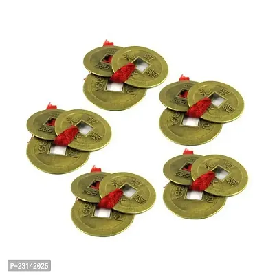 Feng Shui Chinese Lucky Ching Coin Ornaments Wealth Charm Amulet Three Bronze Metal Coins With Hole And Red Ribbon Knot For Good Money Luck Charms