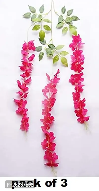 Artificial Wisteria Vine| Ratta Fake Wisteria Hanging | Garland Silk Long Hanging Bush Flowers String for Home Party Wedding Decor  pack of 3 red