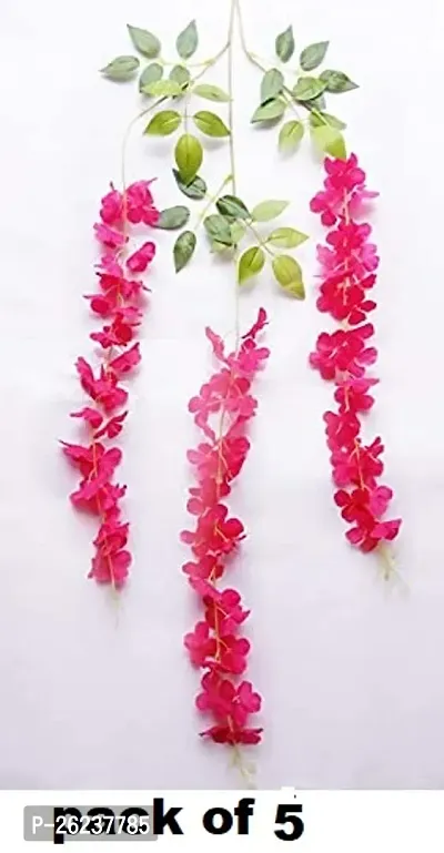 Artificial Wisteria Vine| Ratta Fake Wisteria Hanging | Garland Silk Long Hanging Bush Flowers String for Home Party Wedding Decor (pack of 5)red