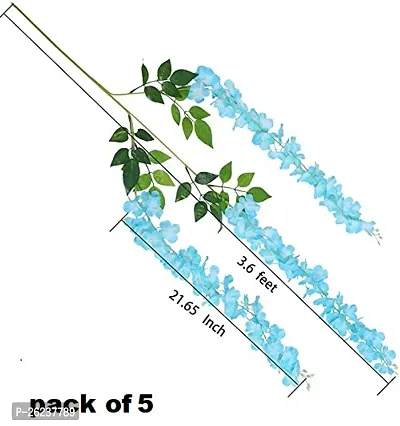 Artificial Wisteria Vine| Ratta Fake Wisteria Hanging | Garland Silk Long Hanging Bush Flowers String for Home Party Wedding Decor (pack of 5)blue-thumb0