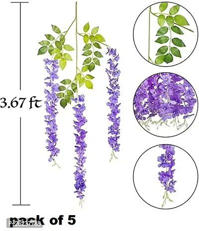 Artificial Wisteria Vine| Ratta Fake Wisteria Hanging | Garland Silk Long Hanging Bush Flowers String for Home Party Wedding Decor (pack of 5)purple