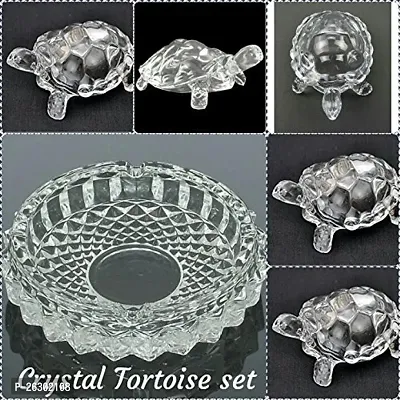 Glass Turtle Tortoise with Plate for Feng Shui and Vastu Best Gift for Career and Good Luck Set Showpiece Worship Spiritual Religious Festivities Home Temple Use Gift Pack of 1-thumb0