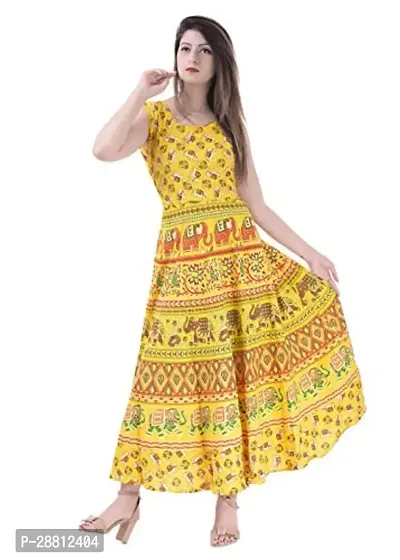 Stylish Yellow Cotton Stitched Gown For Women