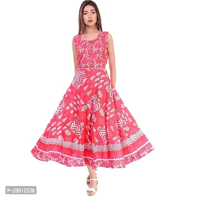 Stylish Pink Cotton Stitched Gown For Women-thumb0