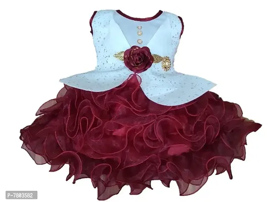 Coffee Net Frock For Girls-thumb0