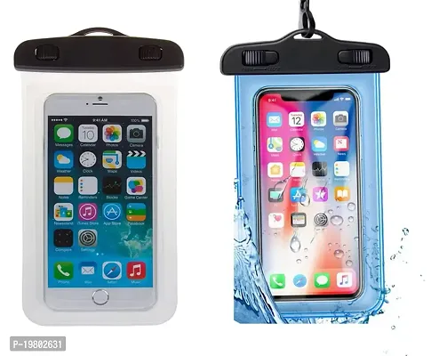 LAPREX Mobile Waterproof Bag Pouch for Phones Touch Sensitive Transparent Universal Cover for All Phones All Android and iPhone Models, Material TPU  PVC (White and Blue 2PCS)-thumb0