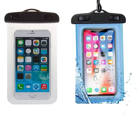 LAPREX Mobile Waterproof Bag Pouch for Phones Touch Sensitive Transparent Universal Cover for All Phones All Android and iPhone Models, Material TPU  PVC (White and Blue 2PCS)