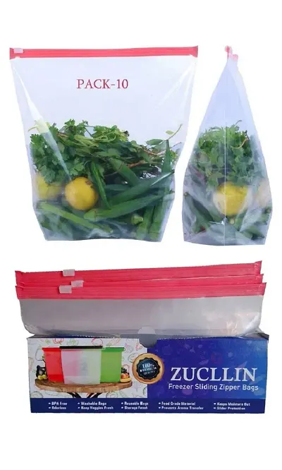 VONITY Zip Lock Plastic Bags for Vegetable & Food Storage, Re-Usable Bag Safe for Freezer, Transparent & BPA Free, Multi-Purpose Bag, Fridge ziplock pouch large size (F-3733)
