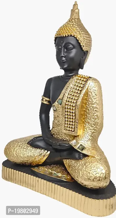 LAPREX Meditating Sitting Buddha, Idol Lord Gautam Buddha Statue for Gift, Home Decorative Showpiece for Living Room, Office Desk Table Resin Statue, Vastu Idol Showpieces (C-3847) (Golden)-thumb2